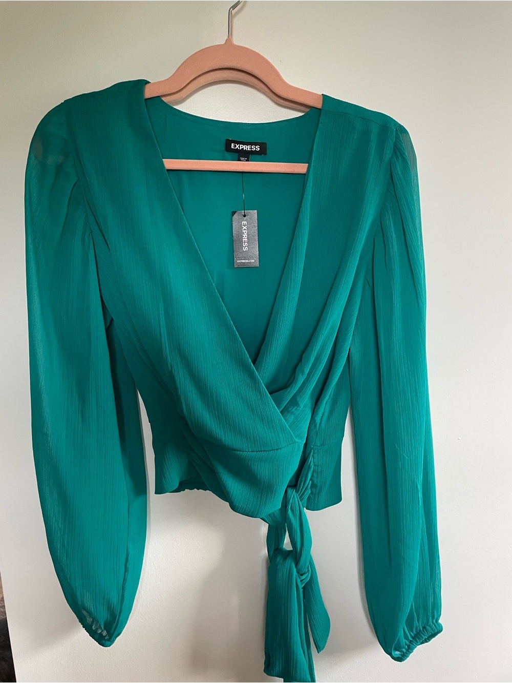 Express Teal Wrap Blouse with Front Tie